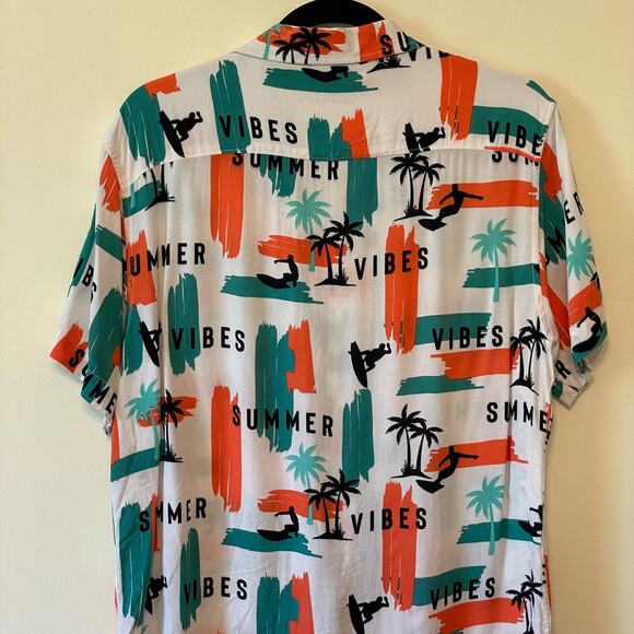 Vacay Spirit L white casual button down short sleeve t-shirt tropical summer - Picture 6 of 7